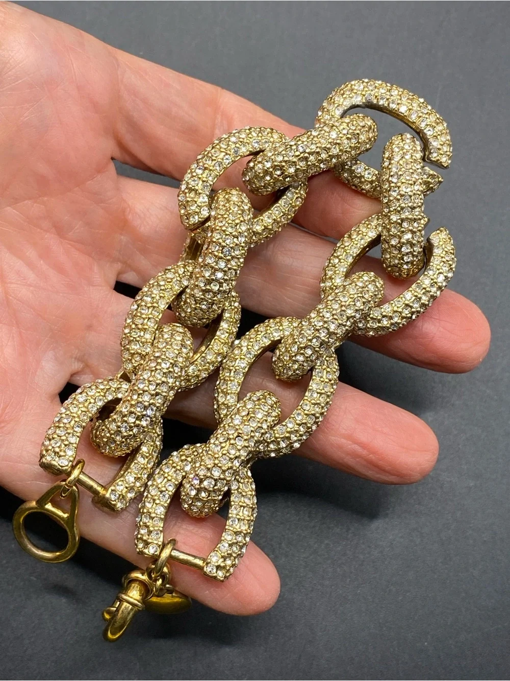 J.CREW Gild Tone Pave Crystal Link Bracelet Oversized Chunky Links